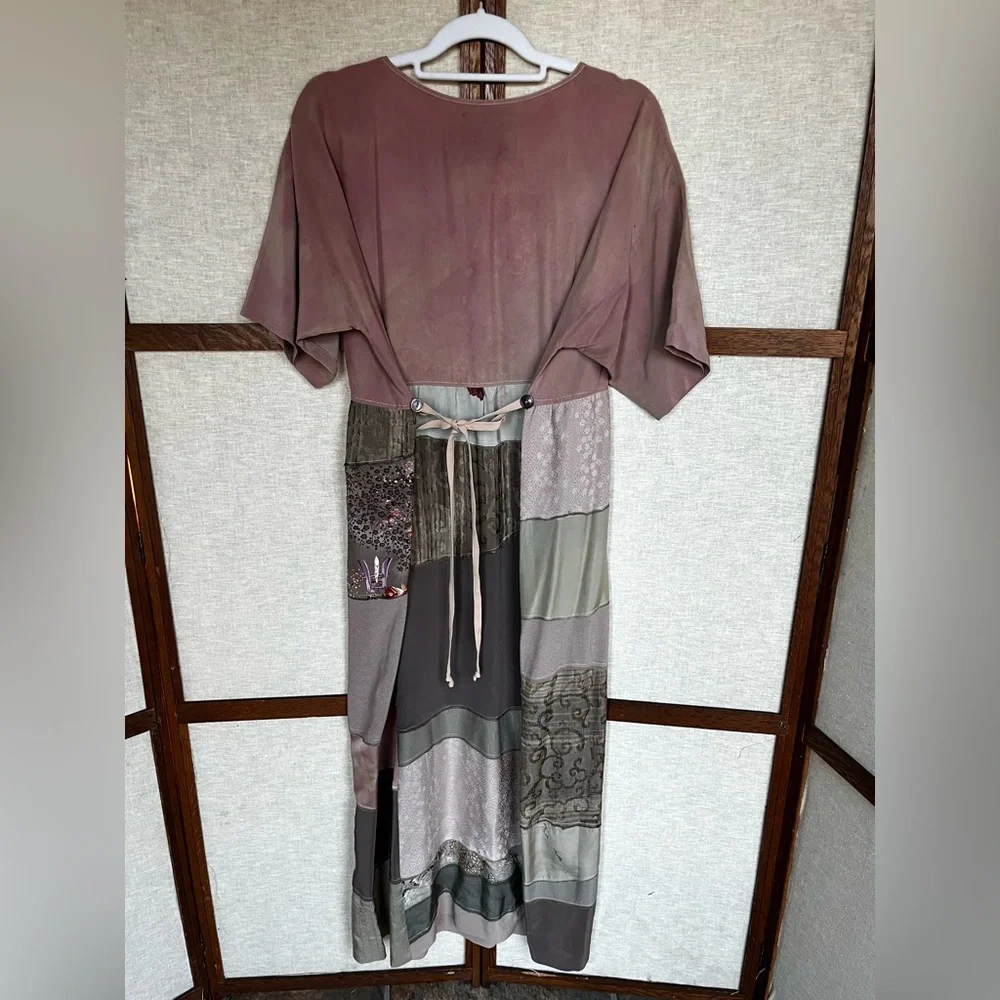Nancy Gary Vintage Silk Artisan Patchwork Dress and Long Vest - Large - Picture 14 of 16